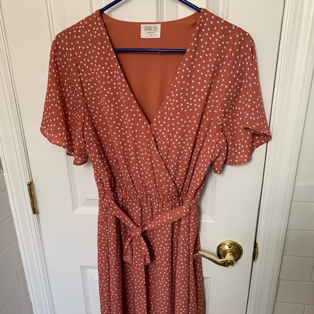 Sienna Sky Pink & White Polka Dot Dress Medium